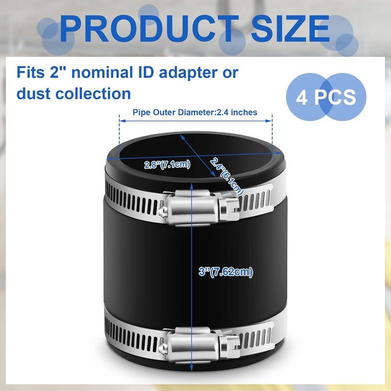 Minatee 4 Pcs Flexible PVC Coupling With Stainless Steel Clamps, for Plastic and Copper Plumbing Connections(2 Inch) - Image 2